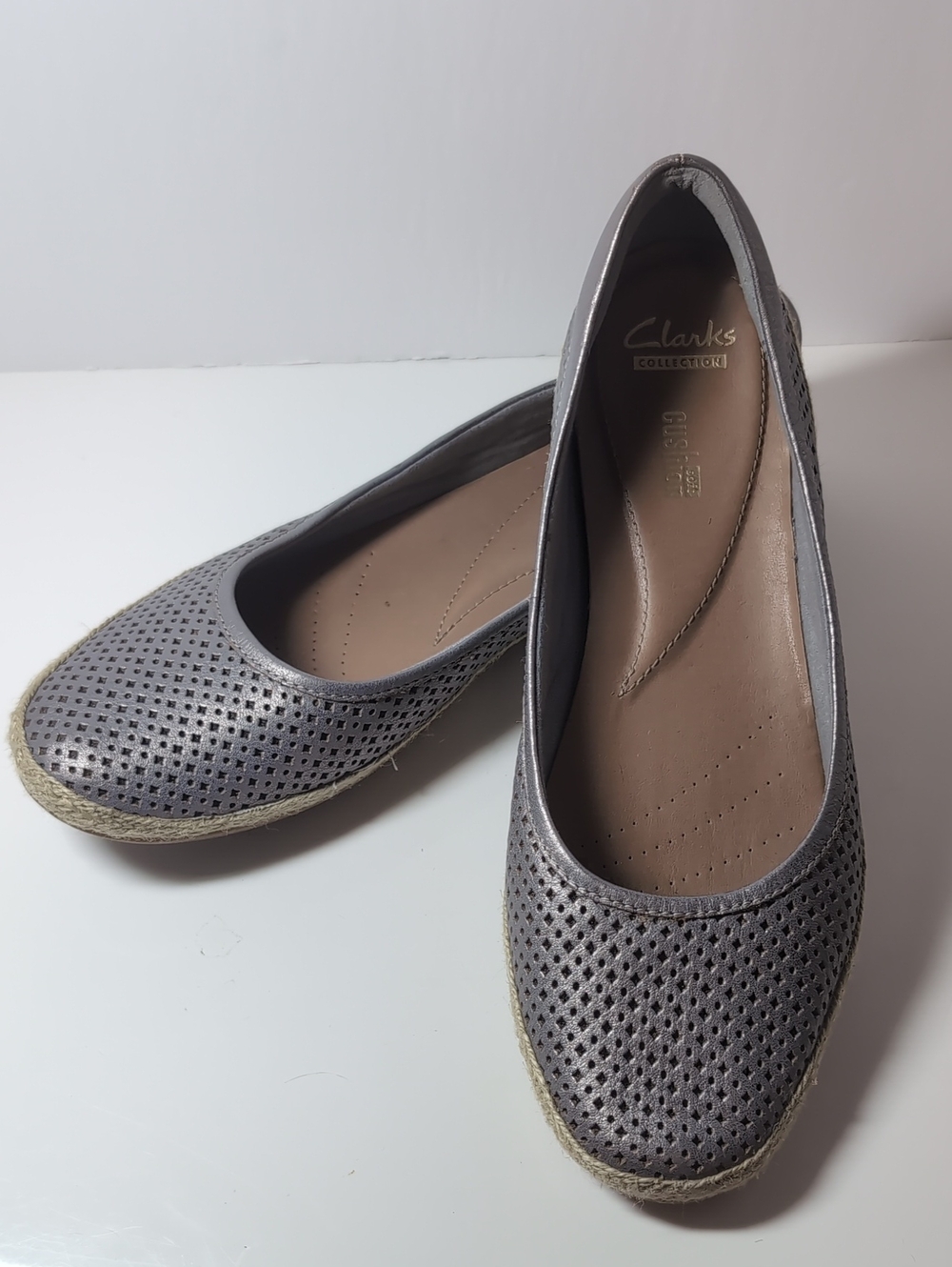Clarks Silver Perforated Espadrille Flats